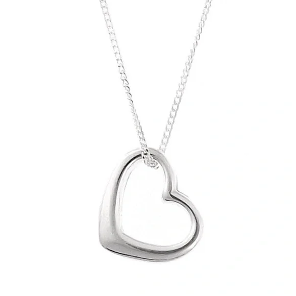Open Heart Charm Necklace Antiqued Silver Finish - Picture 1 of 4